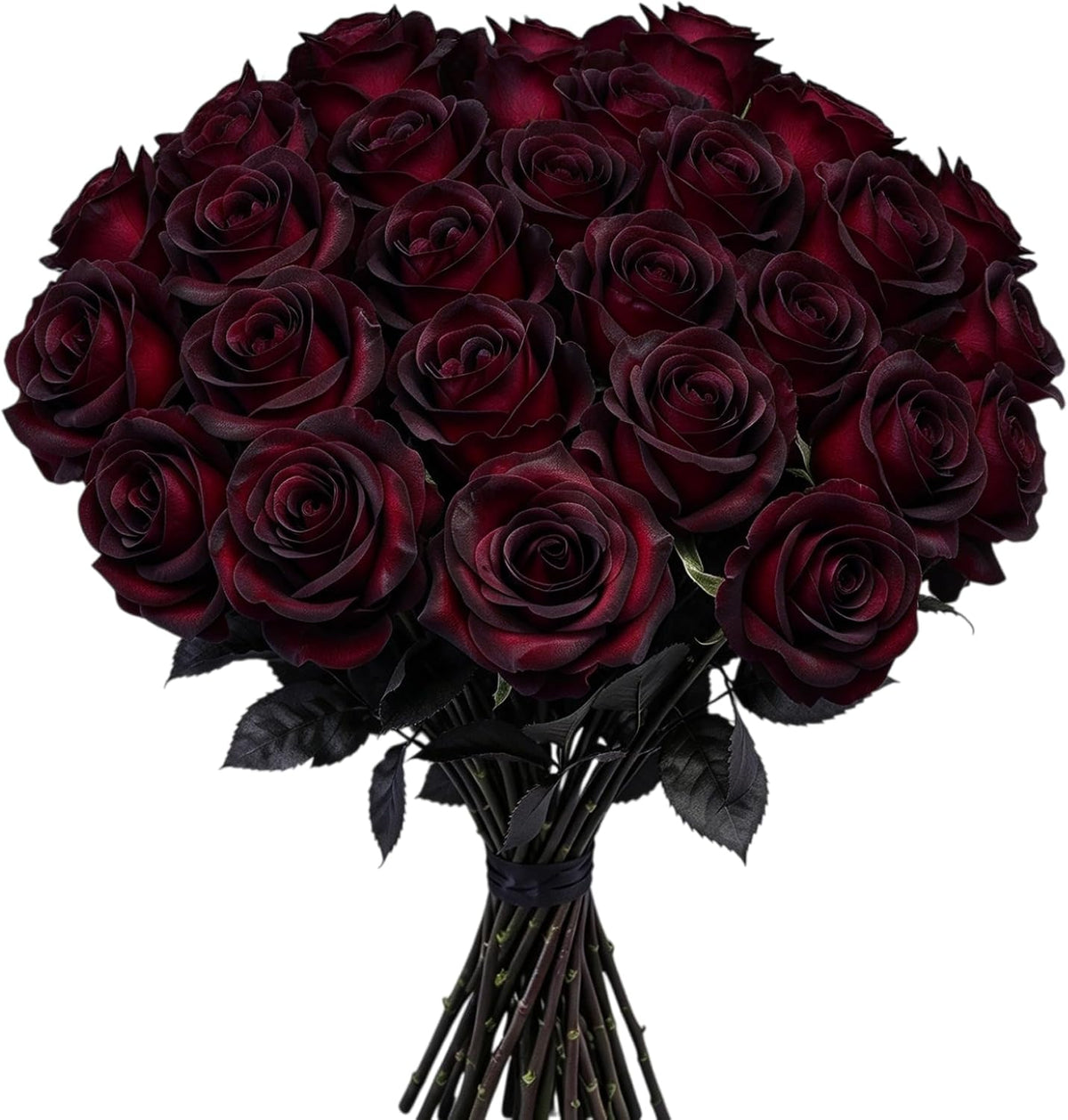 Artificial Silk Roses, 24Pcs Black Burgundy Flowers, Handmade