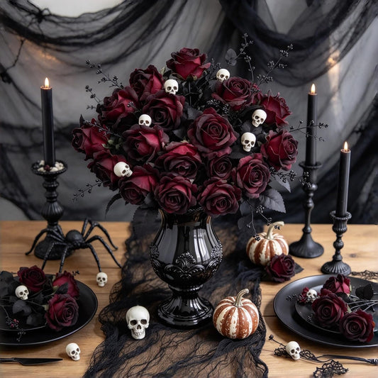 Artificial Silk Roses, 24Pcs Black Burgundy Flowers, Handmade
