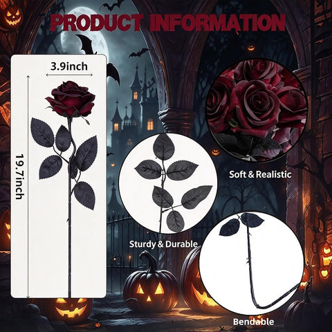 Artificial Silk Roses, 24Pcs Black Burgundy Flowers, Handmade